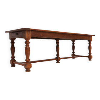 French rustic solid oak dining table 1930