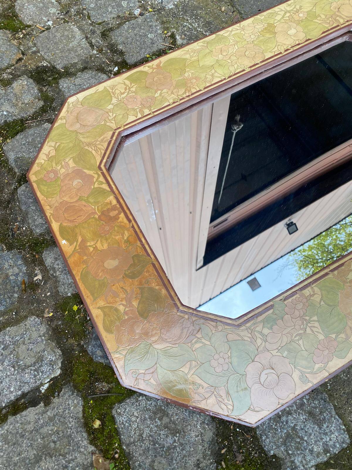 Vintage octagonal mirror from the 80s, 70x50cm.