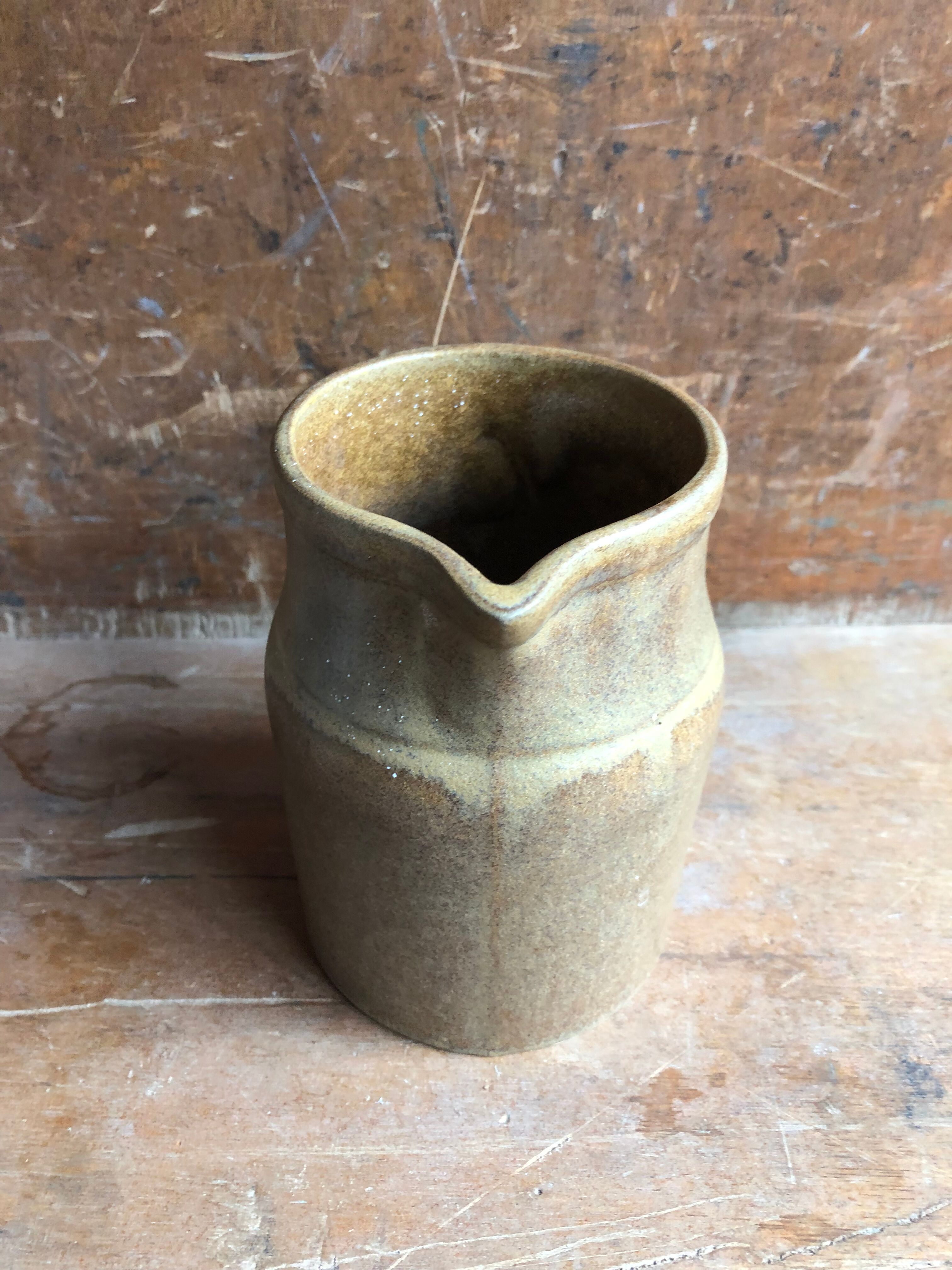 Old pitcher digoin + cove ceramic beige france vintage