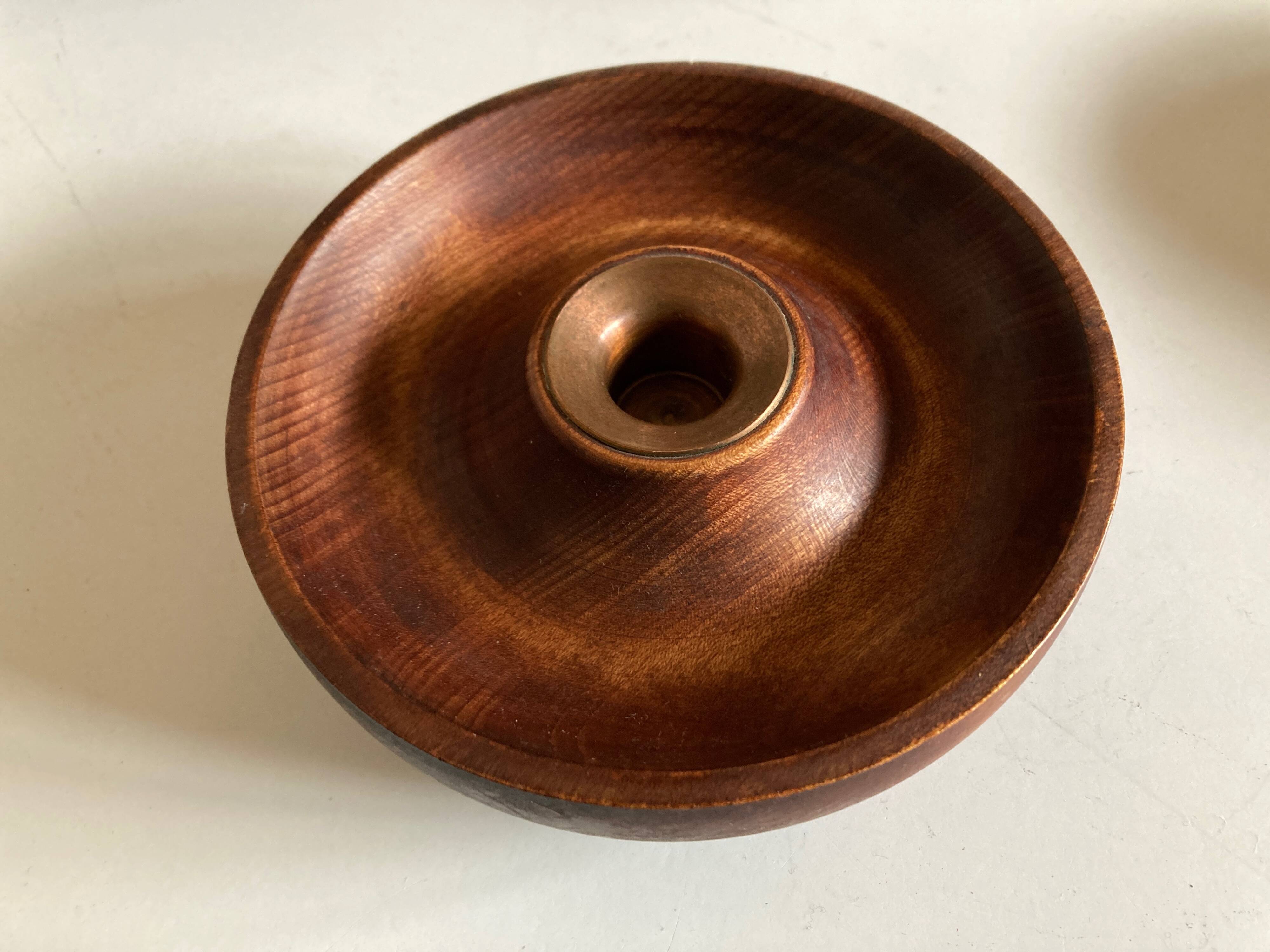 Candle holder in teak and coppery brass Scandinavian mid century modern