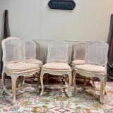 Set of six Louis XV style lacquered wood caned chairs