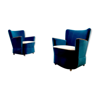 Ensemble de 2 fauteuils 1950 « océan bleu »