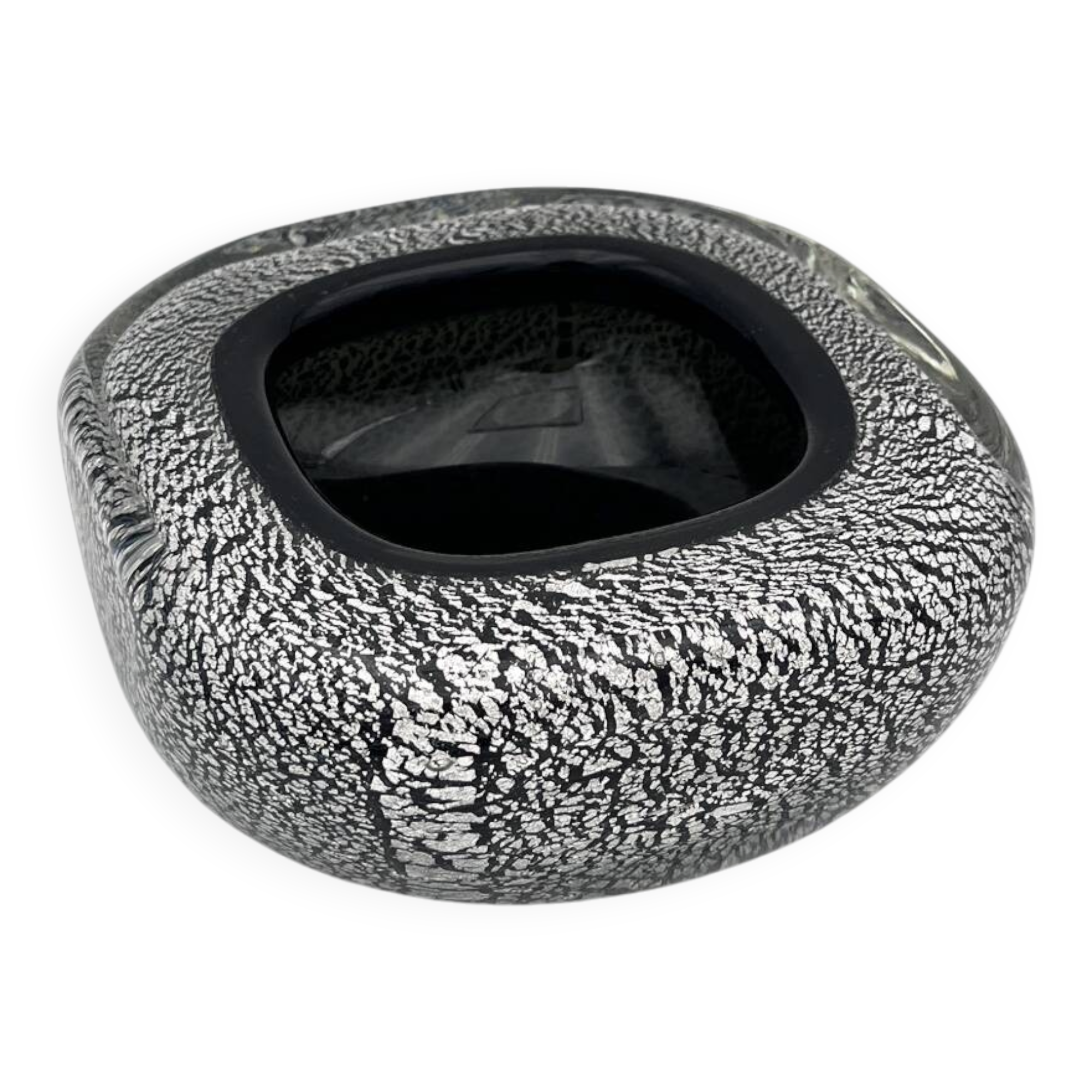 Murano Seguso Sommerso Silver Leaf Bowl 16cm 2.5kg Art Glass