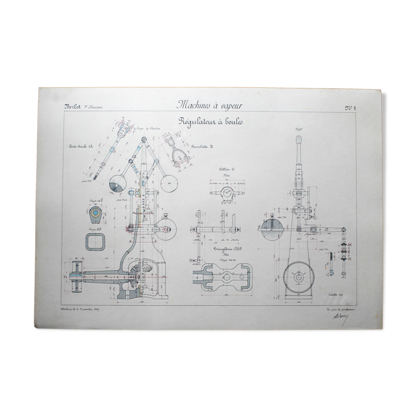 Study drawing Steam engines Arts et Métiers 1907