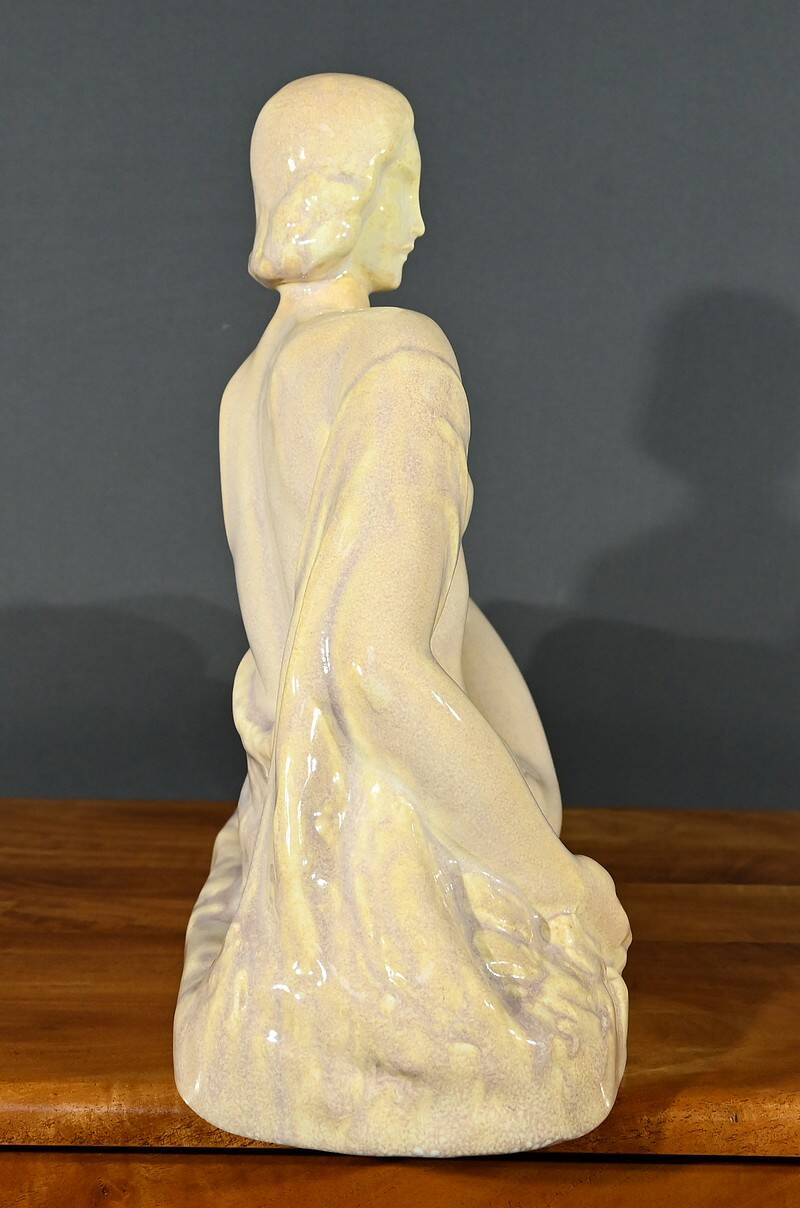 Sculpture “Young woman among flowers”, Odyv, Manufacture Berlot-Mussier, Art Deco