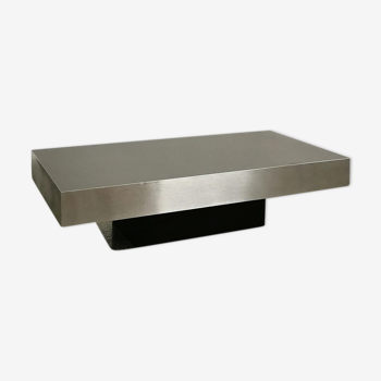 Rectangular coffee table in stainless steel and wood, 1970