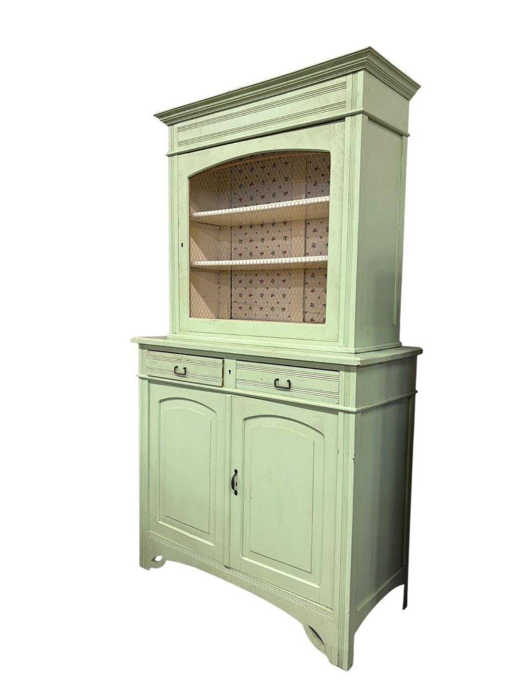 Vintage mint green wooden display/storage cabinet