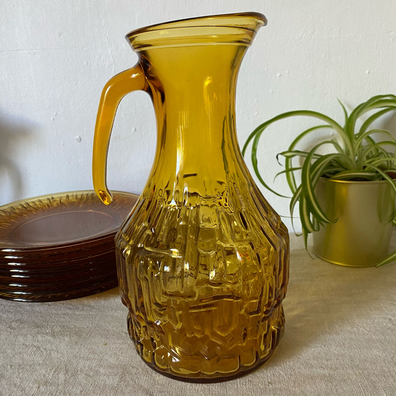 Amber glass pitcher 70s