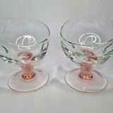 Pair of standing glass cups, 16 cm, pink
