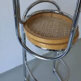 2 tabourets de bar tubulaires chromés et en rotin | Années 1970