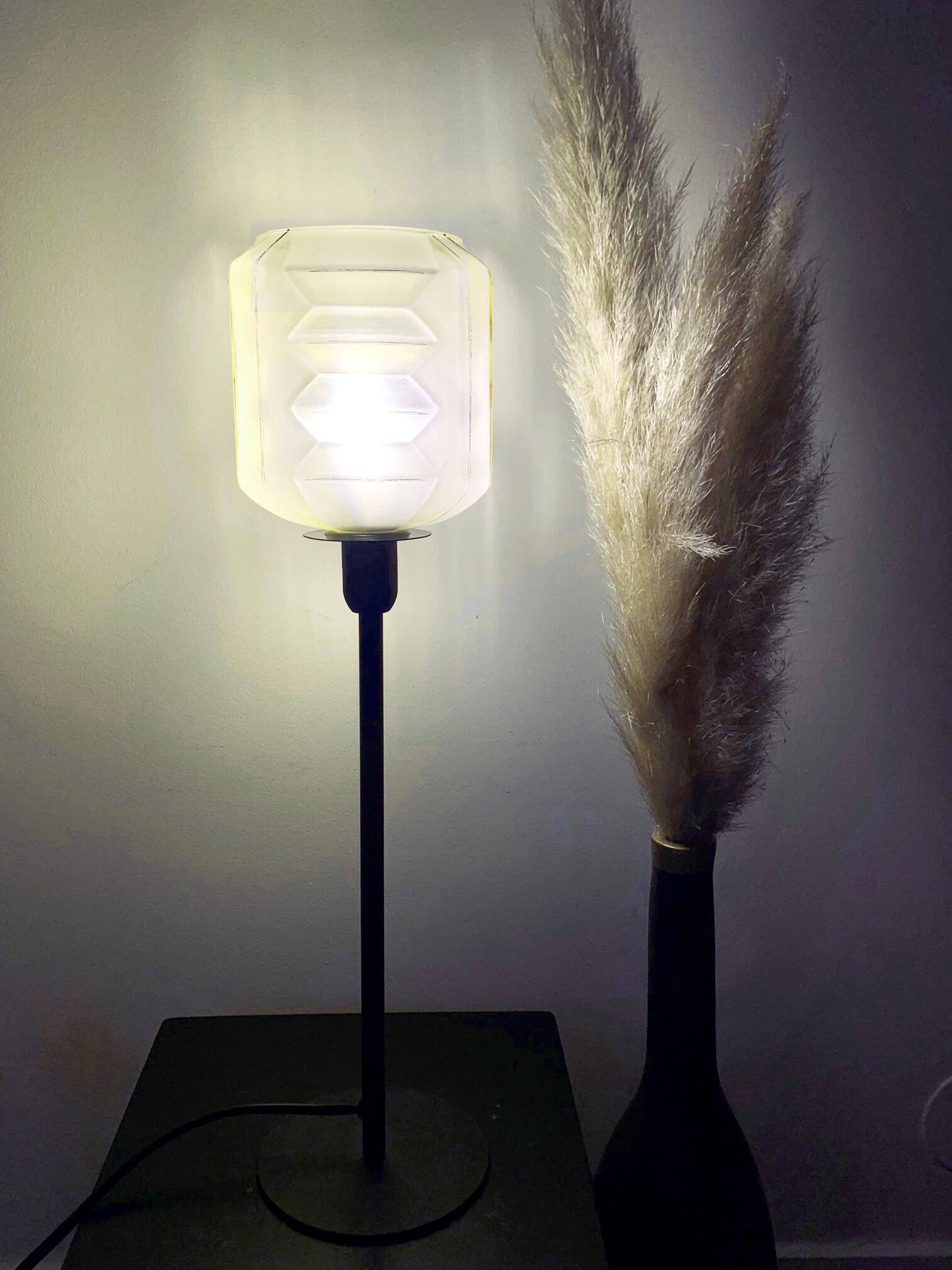 Vintage table lamp, yellow shade, Art Deco style