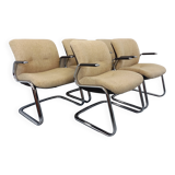Suite of 5 armchairs with Steelcase Strafor armrests in chrome metal and wool fabric from the years