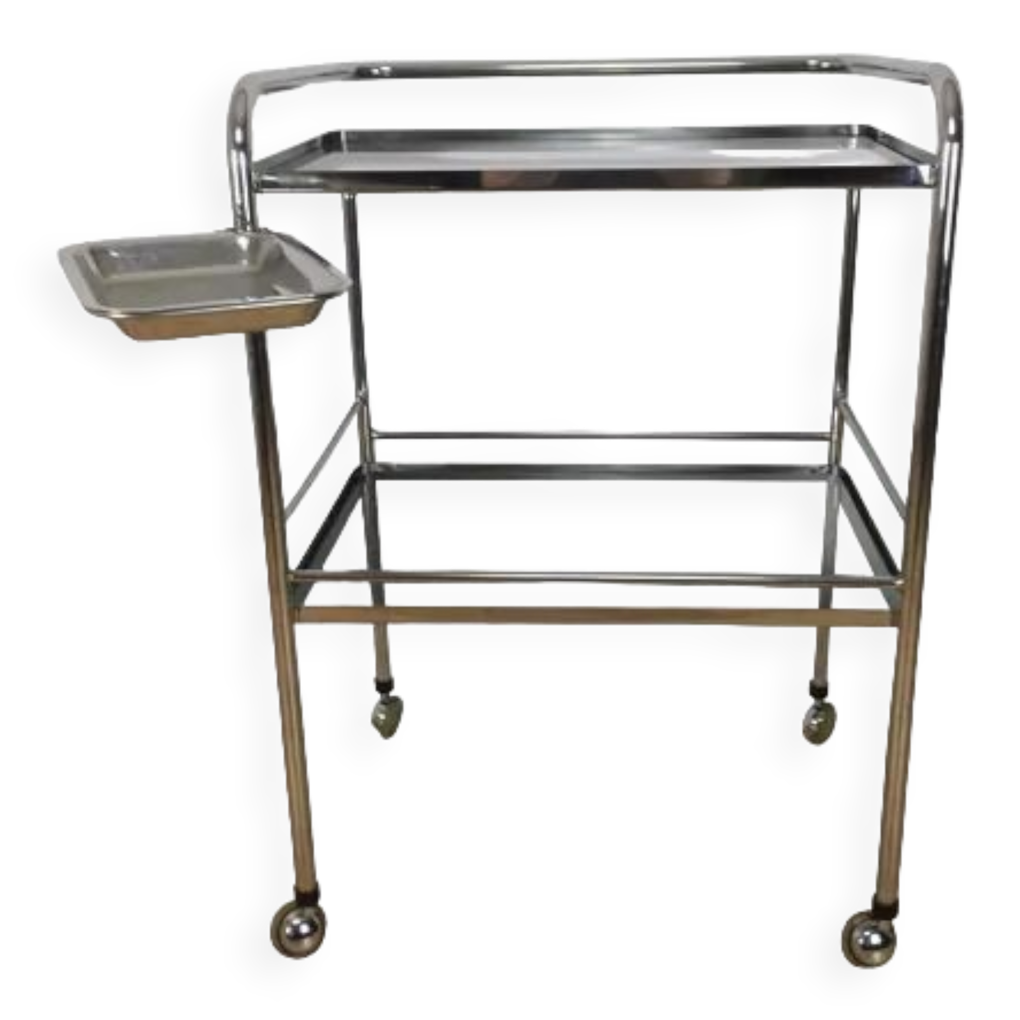 1970 chrome and smoked glass service, professional furniture, industrial style