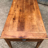 Antique cherry farmhouse table with 2 drawers and 1 pull-out