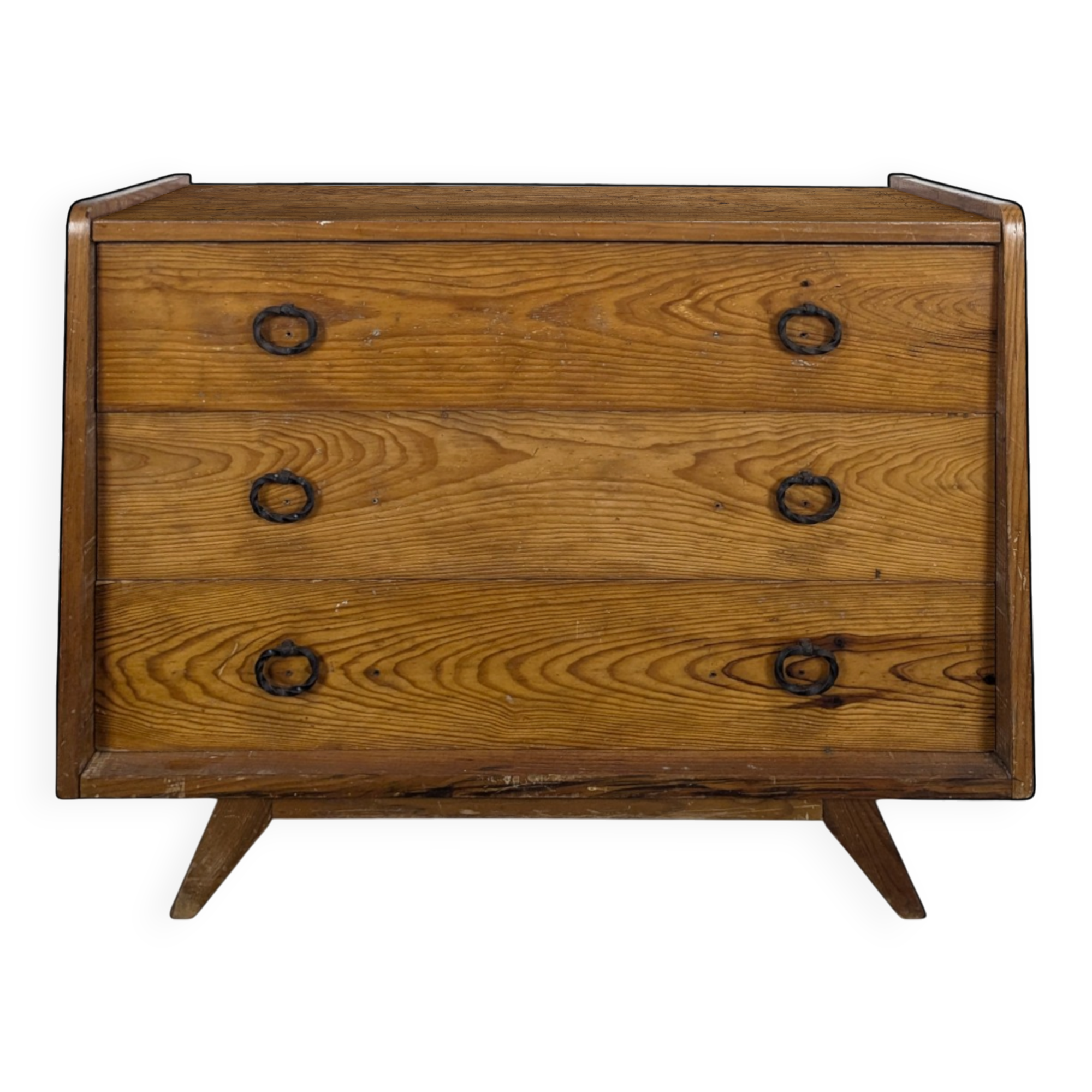 1950s pine chest of drawers with tapered legs.