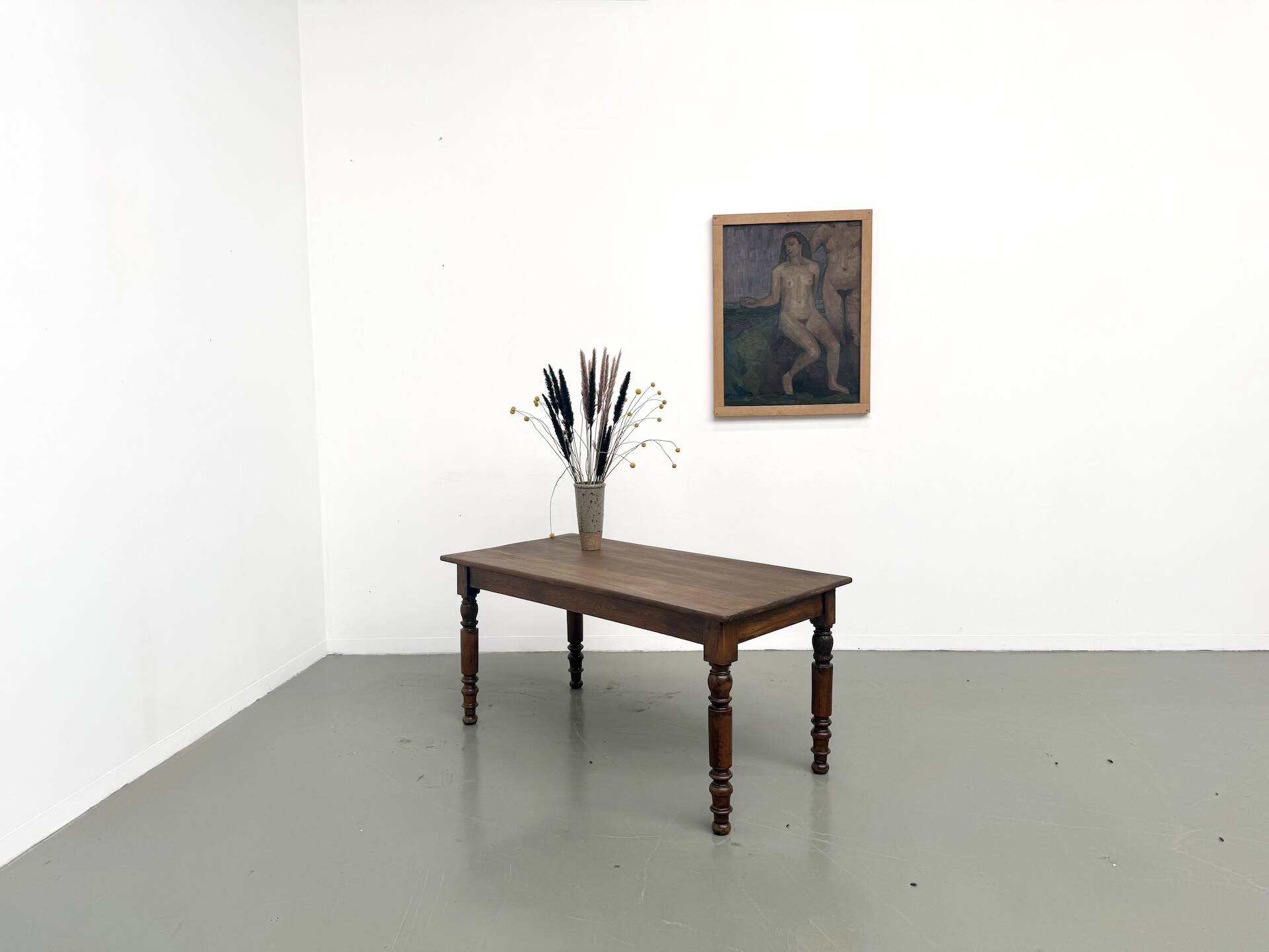 Farm table in solid cherry wood, turned legs, France, around 1900.
