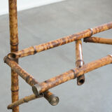 Porte-manteau ancien français en bambou, avec miroir et porte-parapluie.