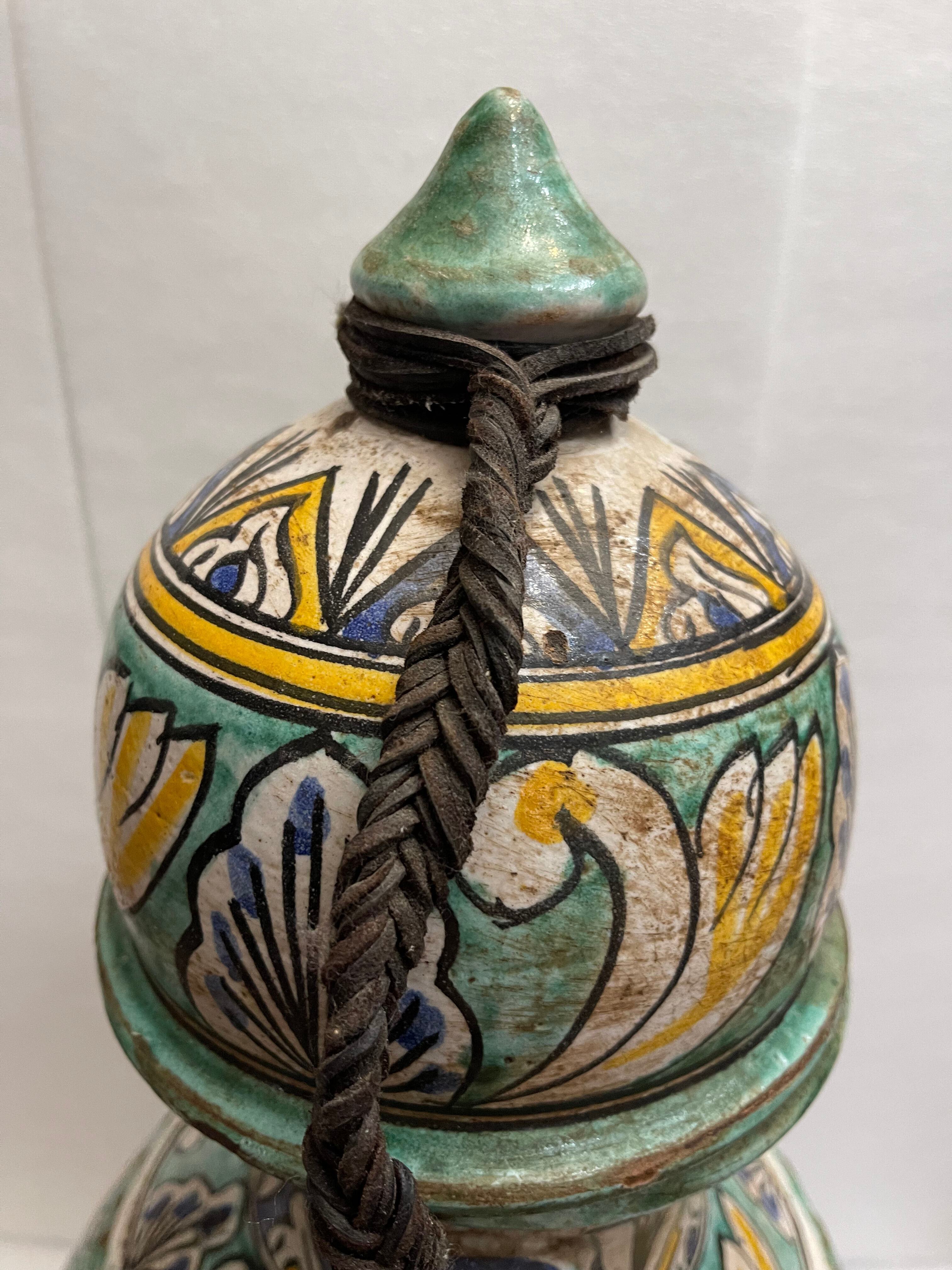 Berrada covered 62 cm amphora in faience of fez morocco