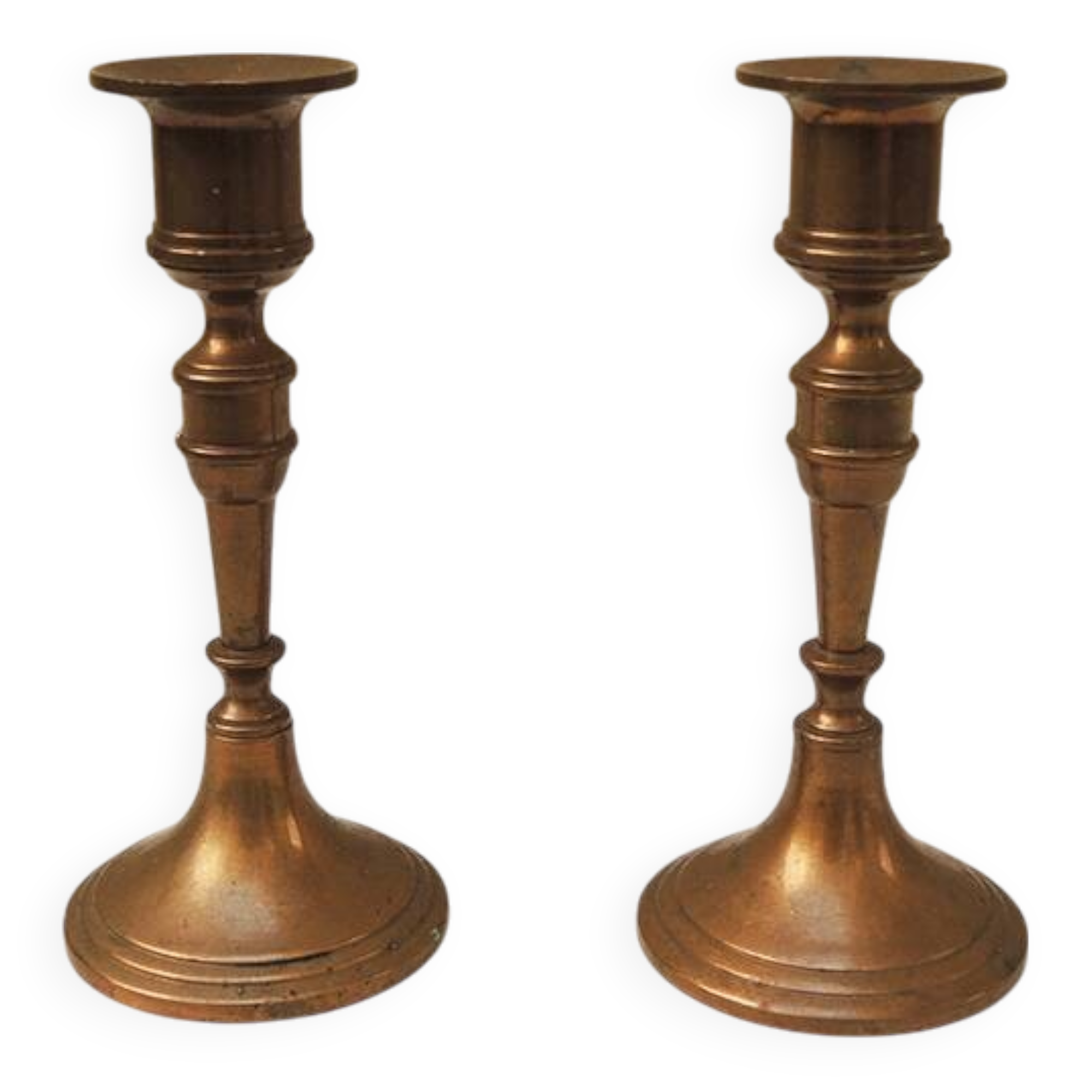 2 Antique Brass or Bronze Candlesticks