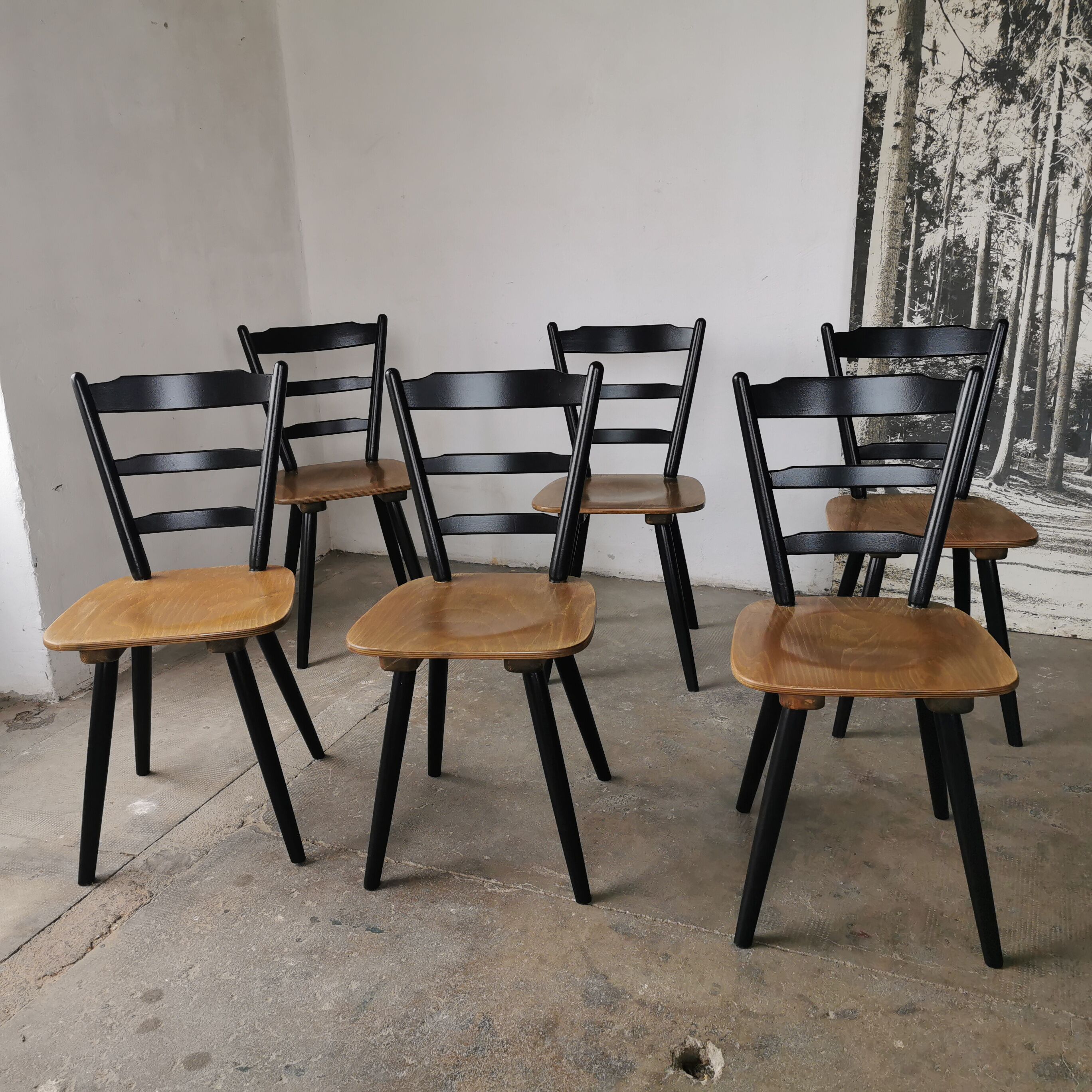 Set of 6 Scandinavian style bar chairs 1960/70