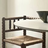 Corner straw chair "fireplace corner" in turned and beaded wood