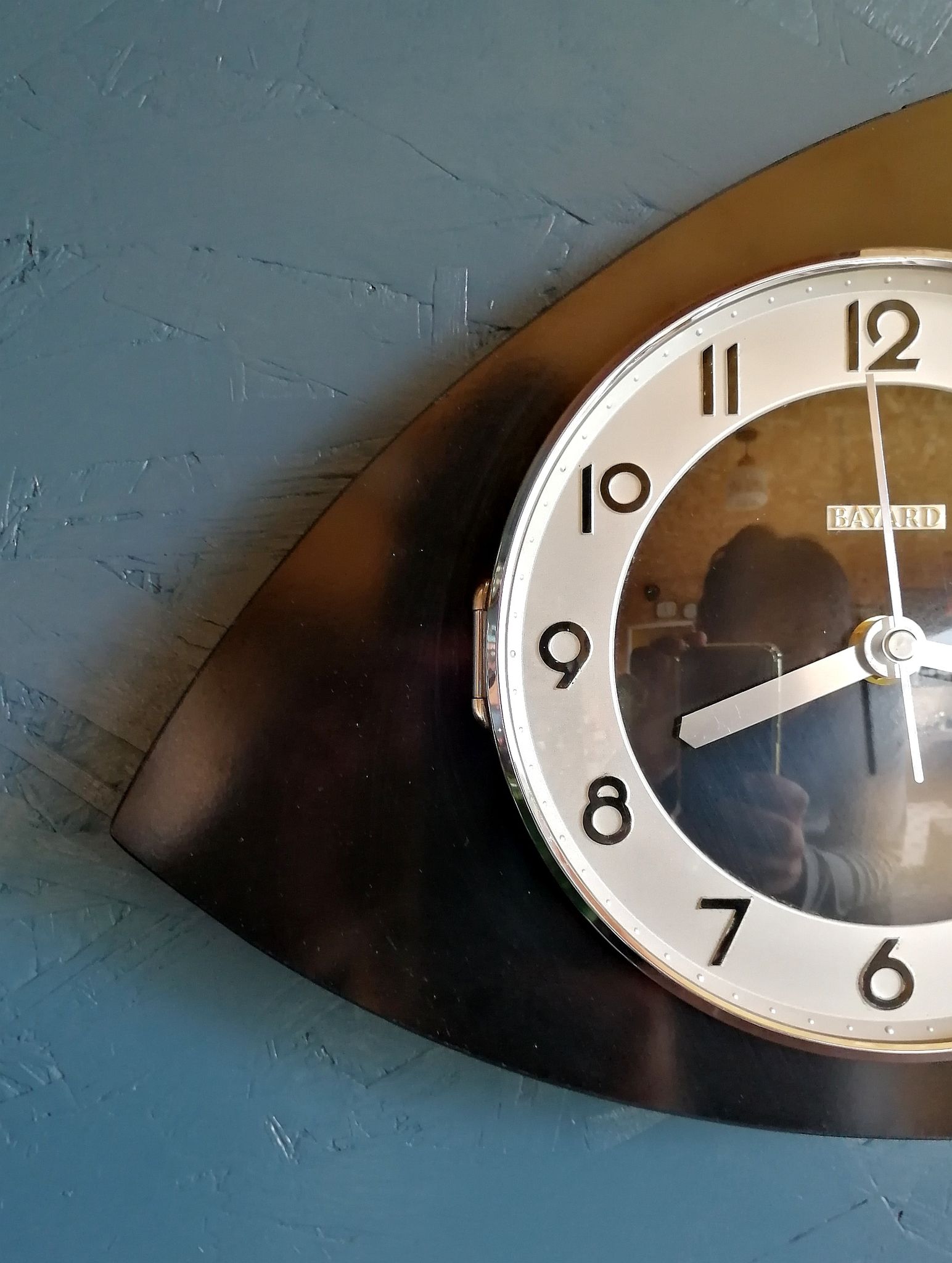 Vintage clock asymmetrical silent wall pendulum "Black Bayard"