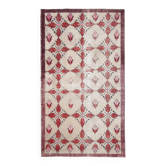 Tapis persan vintage géométrique beige et rouge 5x8, 140x237 cm