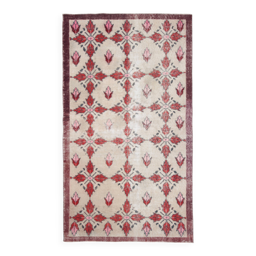 5x8 Vintage Beige & Red Geometric Persian Vintage Rug, 140x237Cm