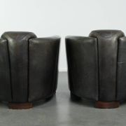 Ensemble vintage de 2 fauteuils en cuir de vachette au design Aviateur.