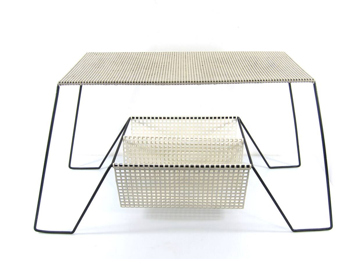 Large Mathieu Mategot style white and black vintage 60s table