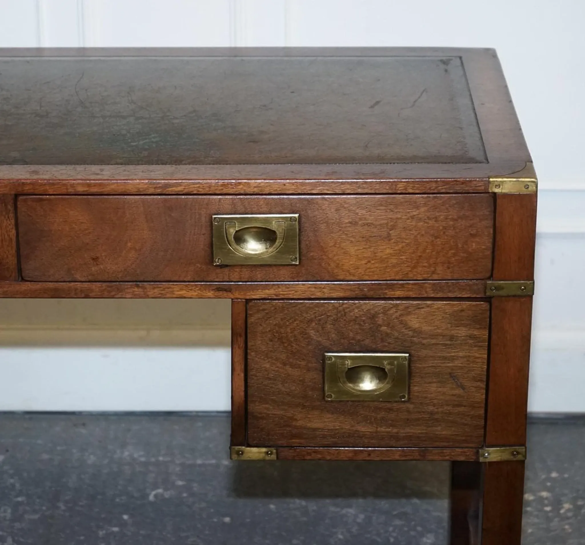 Vintage Military Campaign Desk with Leather Top from Harrods London
