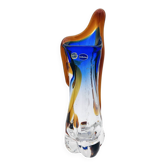 Large stretched glass sculpture vase from Bohemia – Cobalt blue, Amber