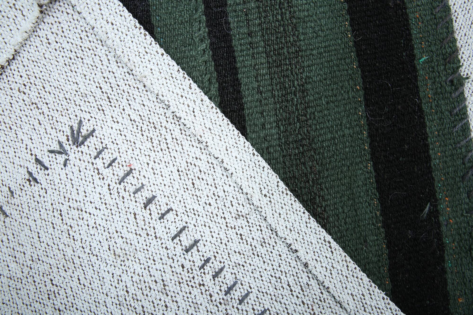 Turkish Green Black Striped Vintage Kilim Rug, 81x163Cm