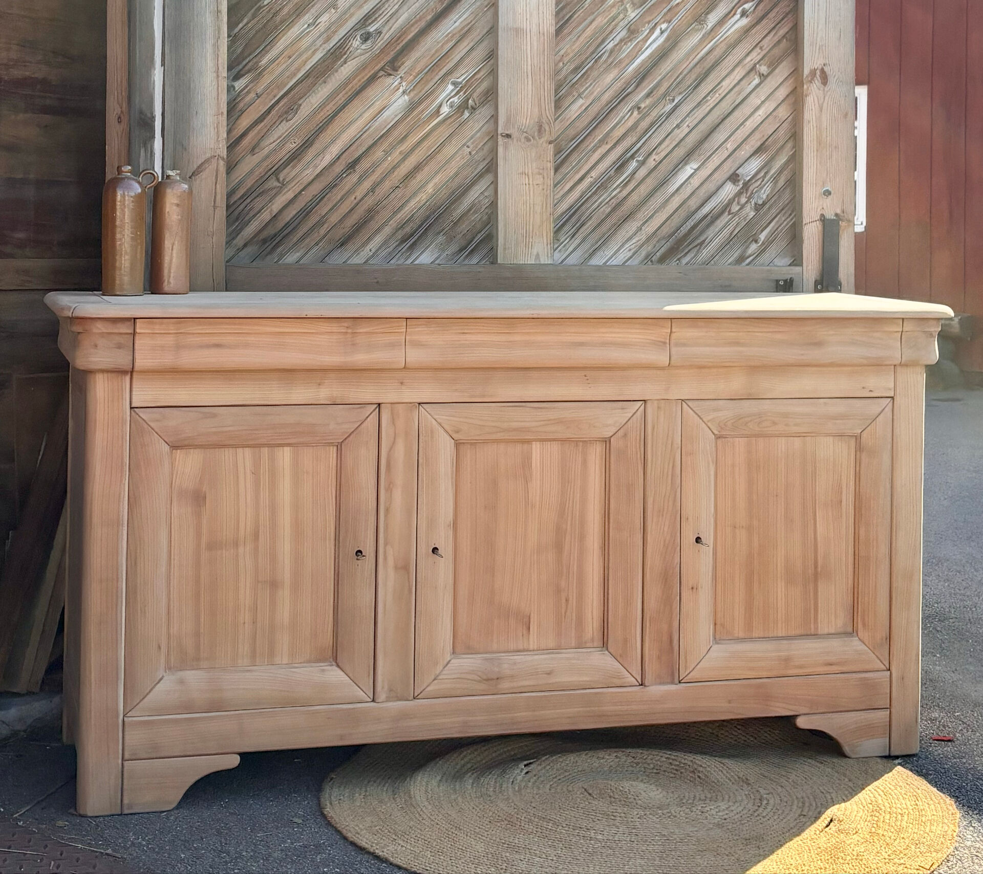 Enfilade ancienne en bois massif brut - 3 tiroirs 