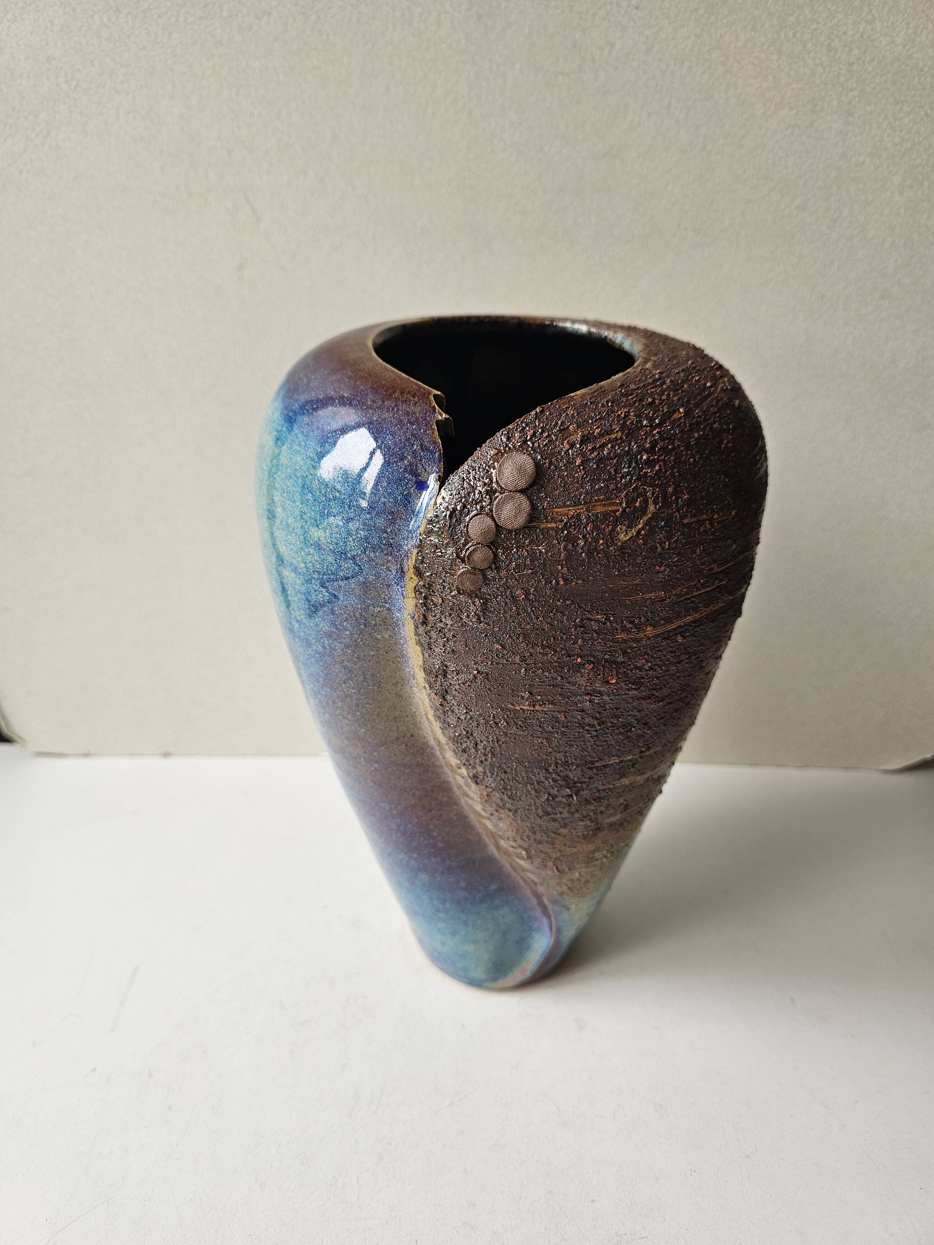 Brutalist ceramic glazed stoneware vase free form (attributed to a & n pinel)
