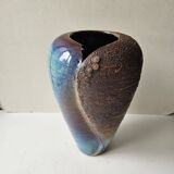 Brutalist ceramic glazed stoneware vase free form (attributed to a & n pinel)