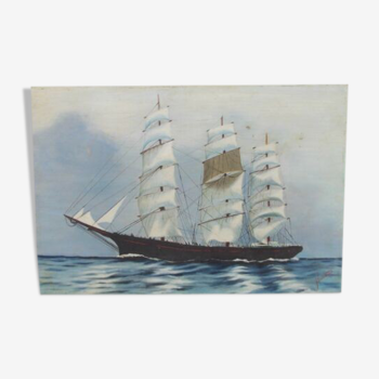 Oil on canvas signed sailboat boat 3 mats