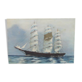 Oil on canvas signed sailboat boat 3 mats
