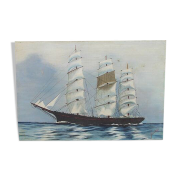 Oil on canvas signed sailboat boat 3 mats