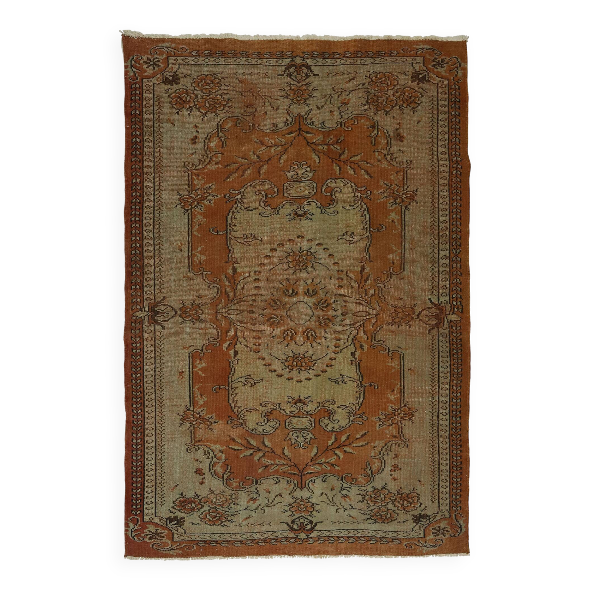 One-of-a-kind turkish handwoven vintage rug - rustic vintage charm 265x 175