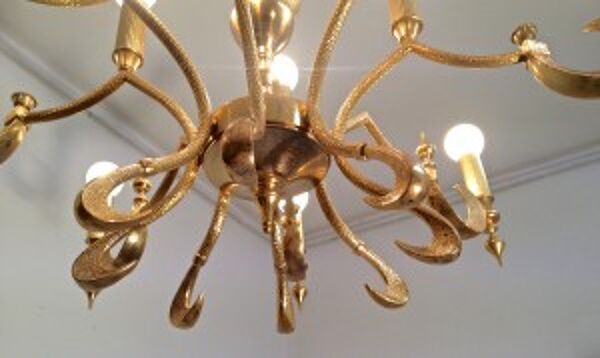 Extraordinary Mid Century Regency Style Brass Chandelier, Italian Manufacture   chandelier