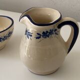 Handcrafted ceramic pitcher and bowl signed – blue decor – vintage tableware