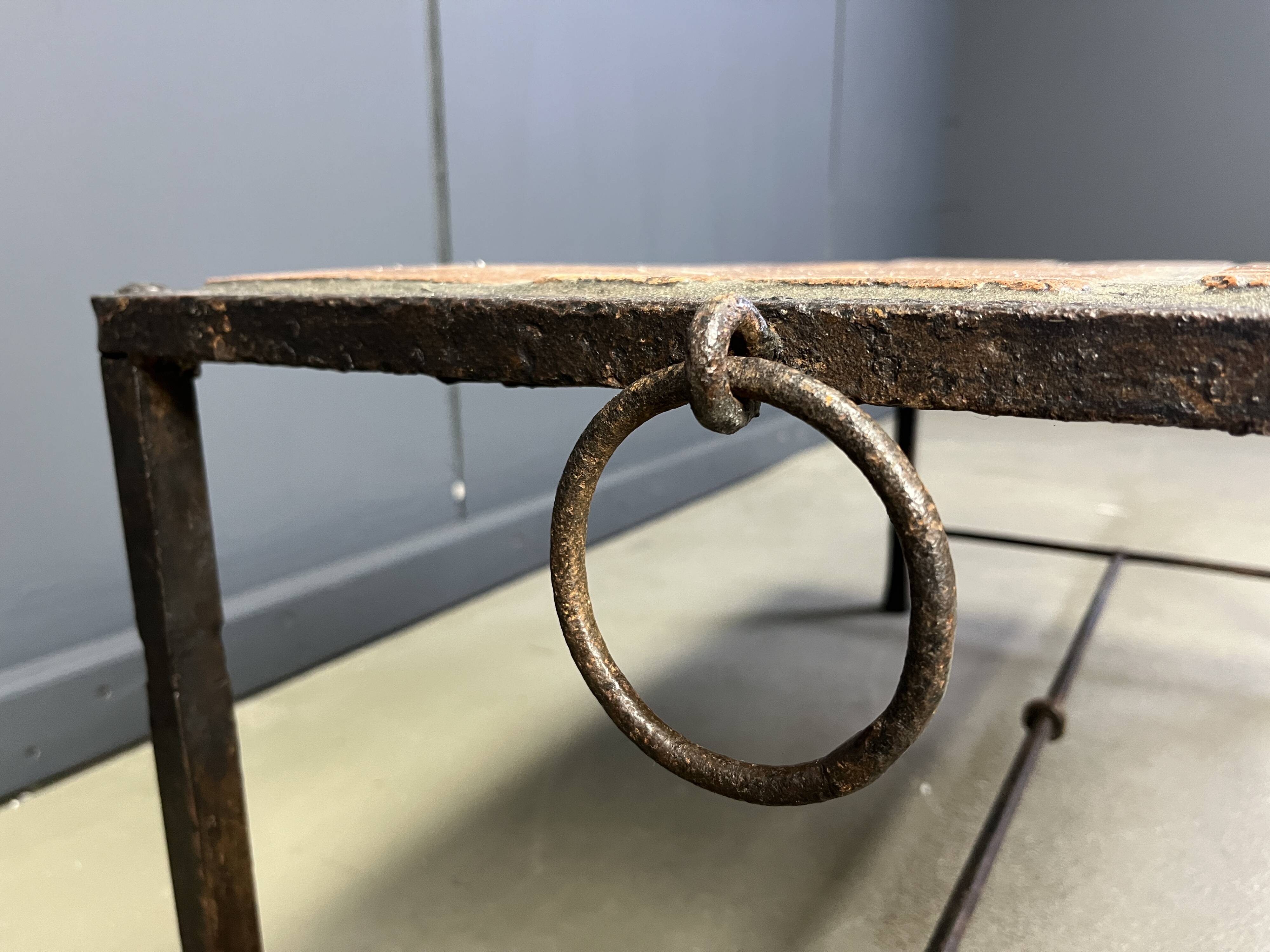 Spanish iron and ceramic tile coffee table, 1950s