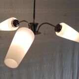 Brass chandelier with three lights and opaline tulips - 1950s/60s
