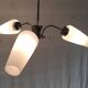 Brass chandelier with three lights and opaline tulips - 1950s/60s