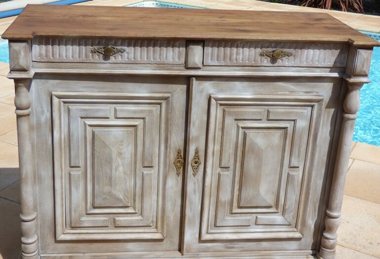 Antique low cabinet two doors two drawers in solid wood