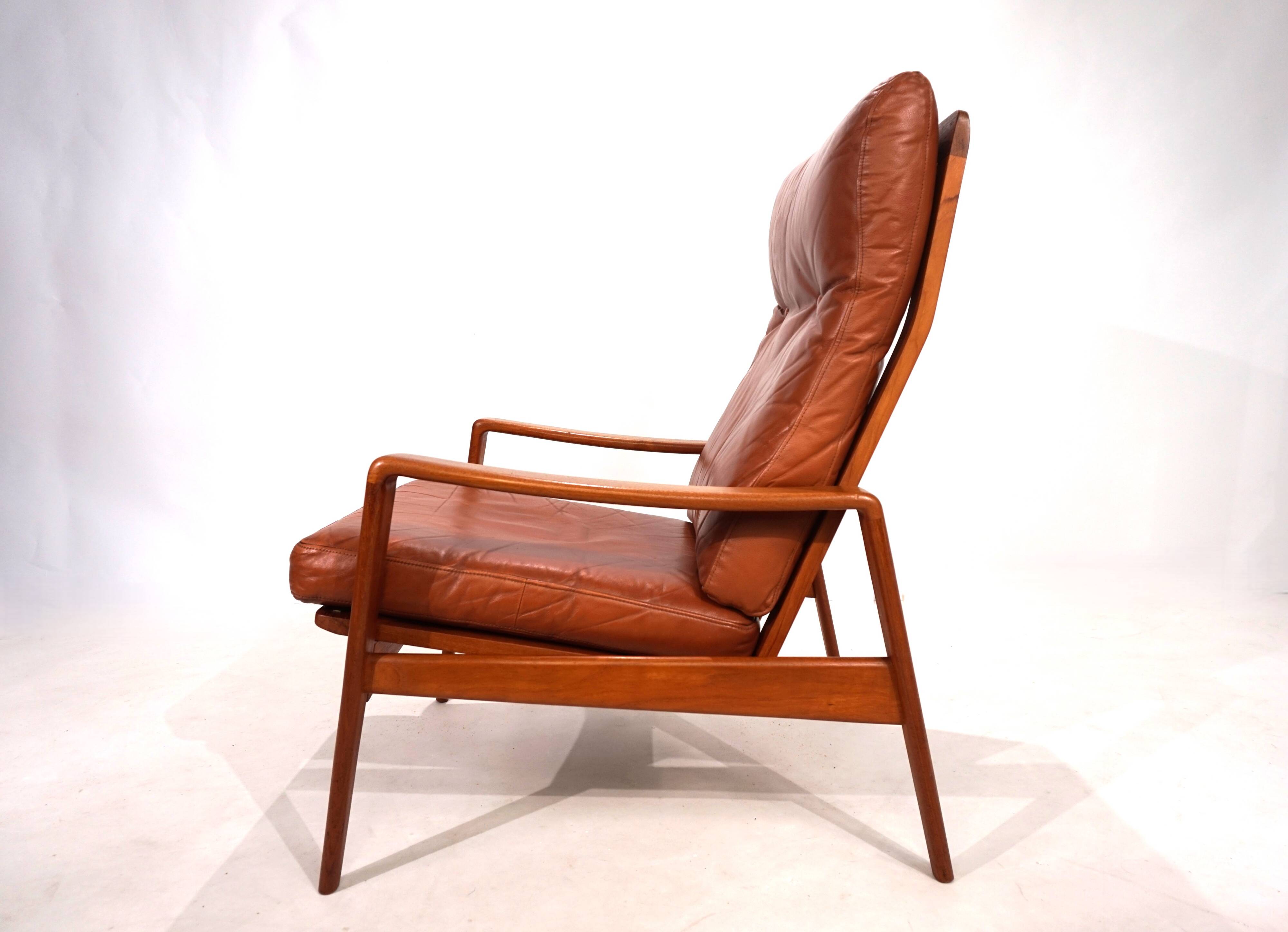 Fauteuil en cuir teck Komfort par Arne Wahl Iversen, 1960