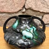 Art Nouveau barbotine vase with "scarabs" decoration.