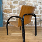 Fauteuil chauffeuse bois et métal années 80