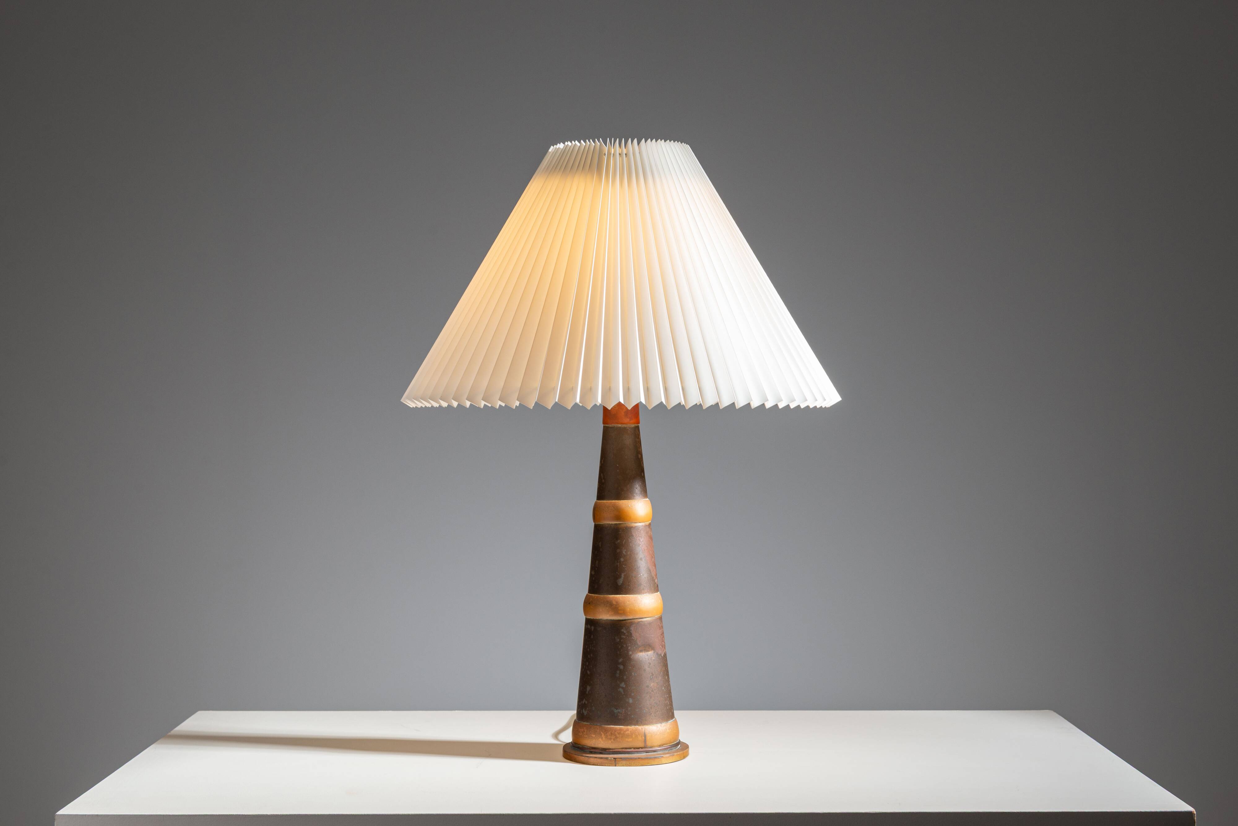 Scandinavian tapered copper and brass table lamp